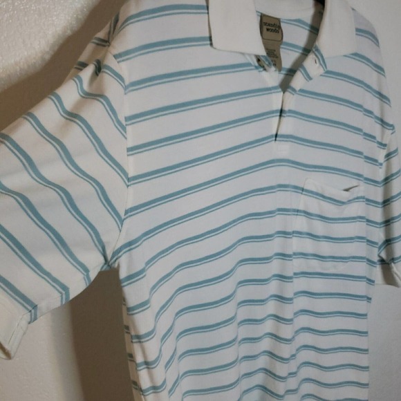 Scandia Woods Short Sleeve Pocket Polo Shirt Mens XLT Tall White Blue Striped - Picture 6 of 7